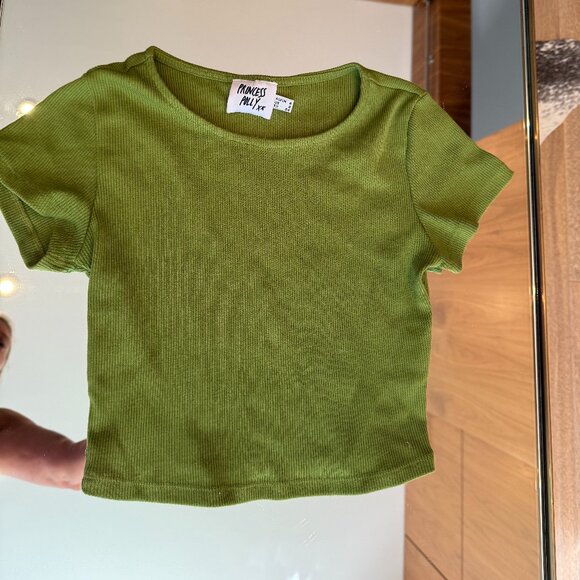 Pre-loved 70's Green Princess Polly Cropped Ribbed T - Size 2 - Picture 1 of 3